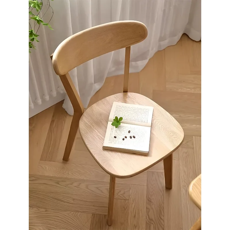 Japanese Solid Wood Dining Chair, Curved Backrest Wide Thick Arc Seat, Natural MCM Comfort Style for Kitchen Dining Room