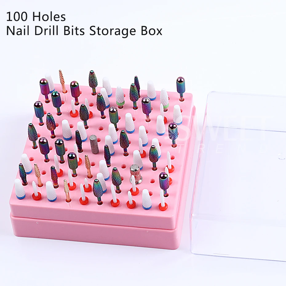 กล่องเก็บอุปกรณ์ทำเล็บ 100 ช่อง สำหรับเก็บหัวเจียรเล็บ หัวขัดเล็บ ที่วางโชว์ อุปกรณ์จัดระเบียบ กล่องใส่อุปกรณ์ทำเล็บ