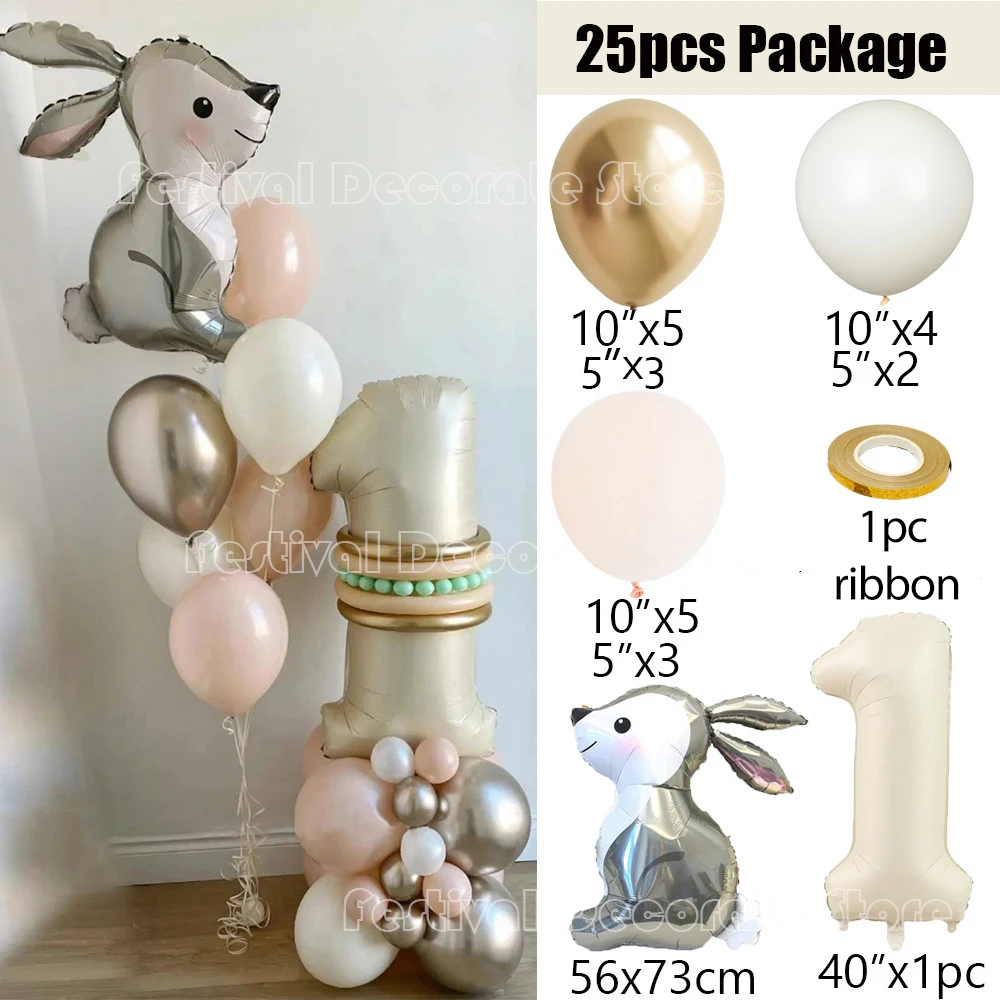 25pcs 40Inch 1-9 Cream Number Balloons Set Easter Rabbit Foil Helium Ball Kids Birthday Baby Shower Wedding Party Decoration