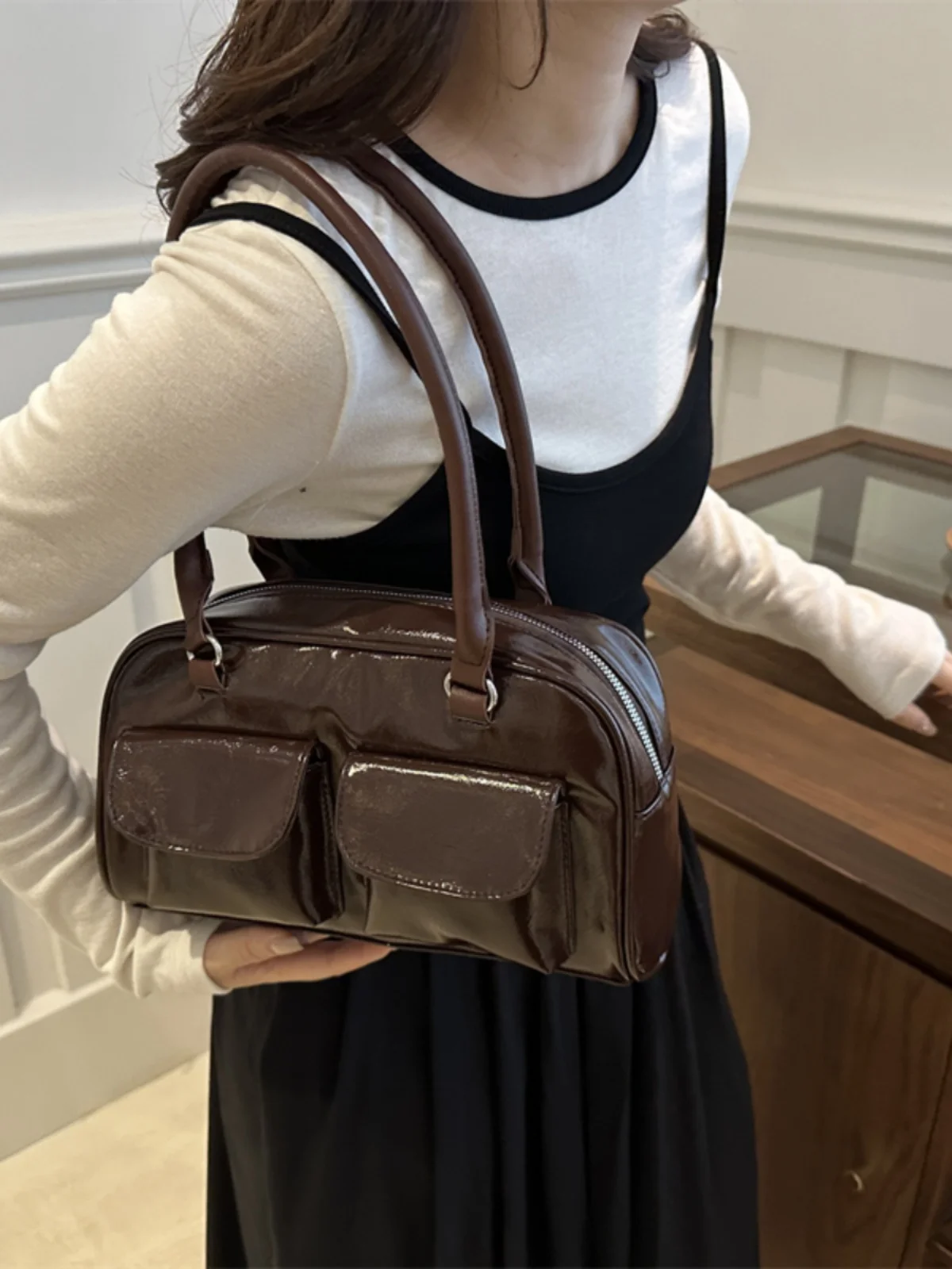 Retro Personali Commuter Double ket Handbag 2025 Autumn New Small Design Faionable Single oulder Underarm Bag