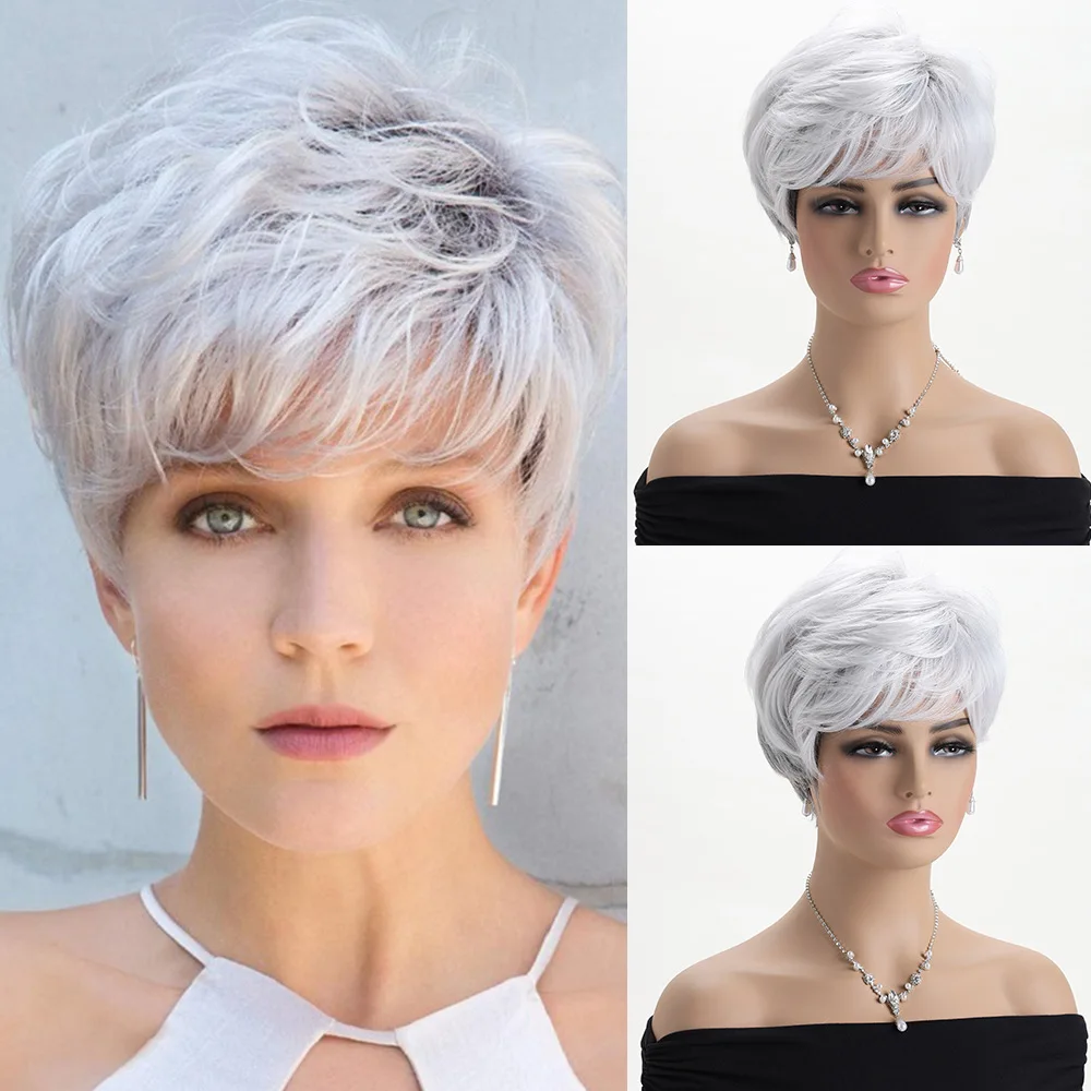 

Fashion Short Wavy Mixed Color Synthetic Wig for Women Party Cosplay Daily Wear Heat Resistant Fiber Hairpiece