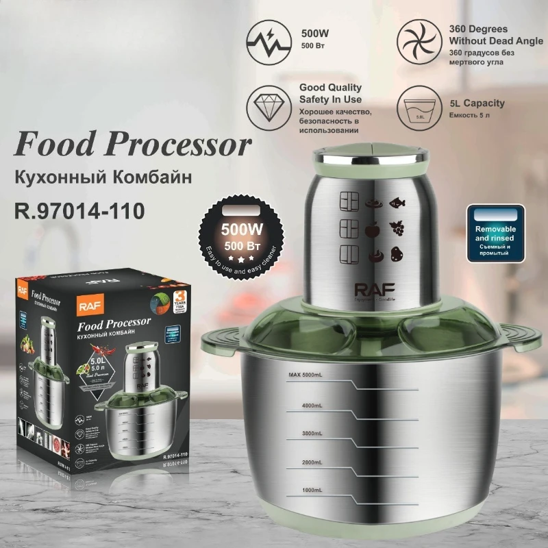 5L 500W Meat Grinders Electric Stainless Steel Chopper Meat Mincer Blender Machine for Kitchen Food Processor Mixers 다지기 분쇄기