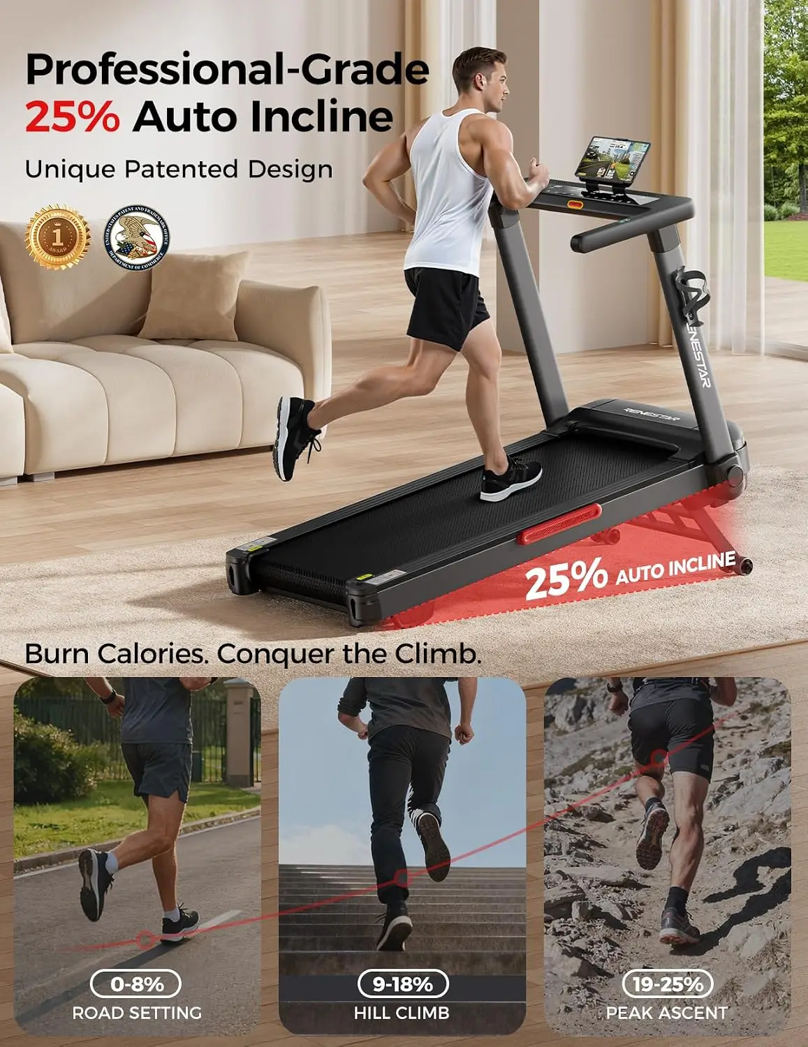 Home Folding Treadmill with Automatic Incline for Residential Use
