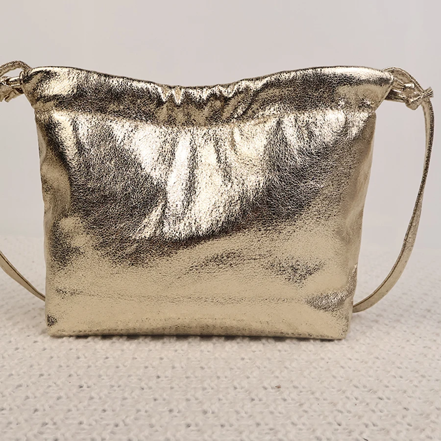 Goldene Abendtasche mit Kordelzug, leicht, tragbar, für Sonntagspartys, zum Einkaufen, vielseitige Handtasche zum Aufbewahren von Mobiltelefonen, Umhängetasche – Detail 4