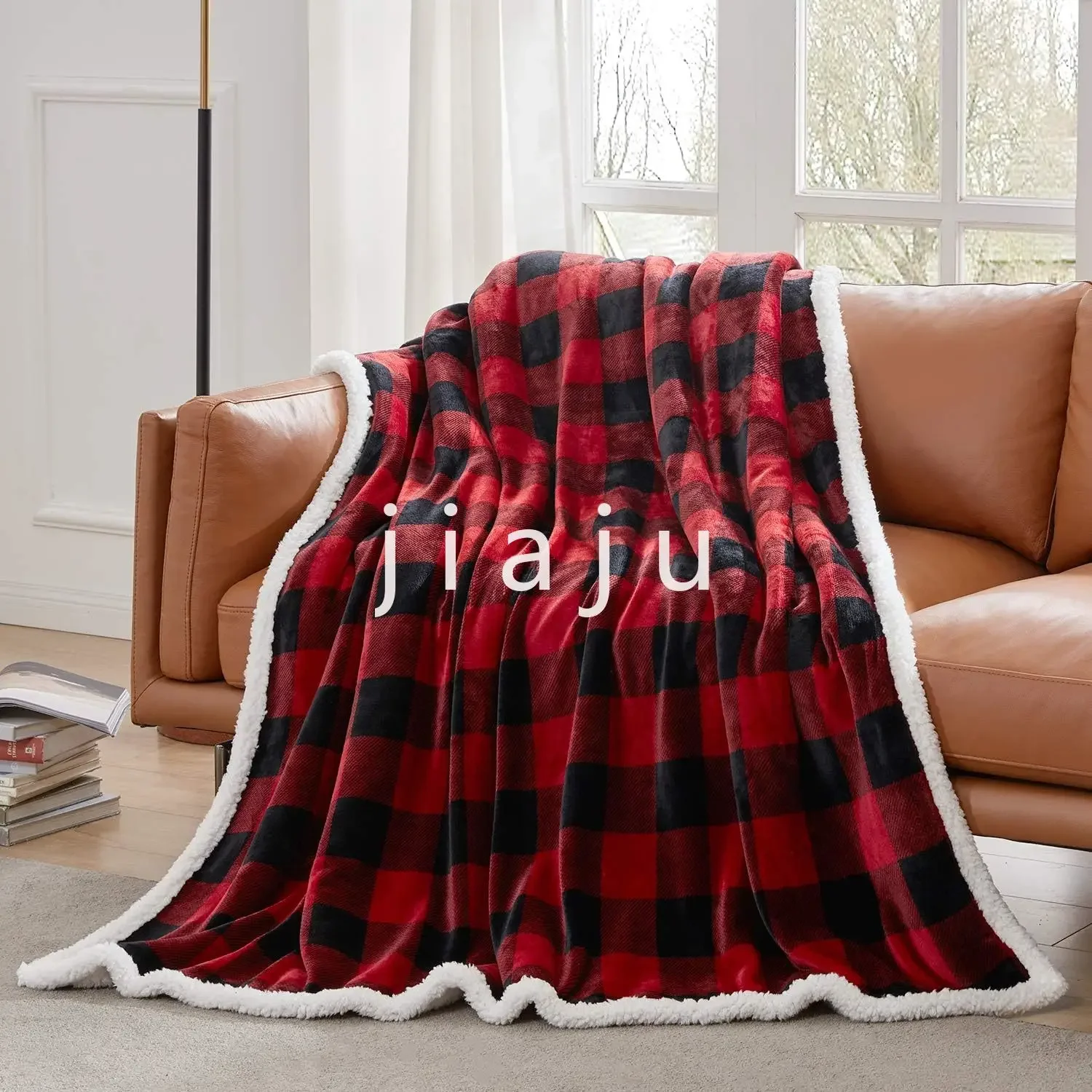 Sherpa Red and Black Buffalo Plaid Christmas Throw Blanket Soft Cozy Blanket Fleece Plush Microfiber Blanket for Couch Bed Sofa