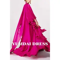 YUMDAI Dubai Luxury Rose Red Chiffon Evening Dress 2024 Summer Elegant Wedding Party Dress Women's Arabian Blouse Robe