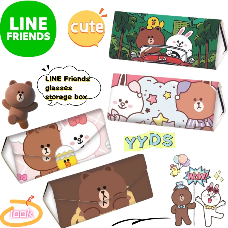 

New Line friends Brown Cony Sally Glasses Case High Color Value Printed Portable Magnetic Suction Proximity Mirror Storage Box