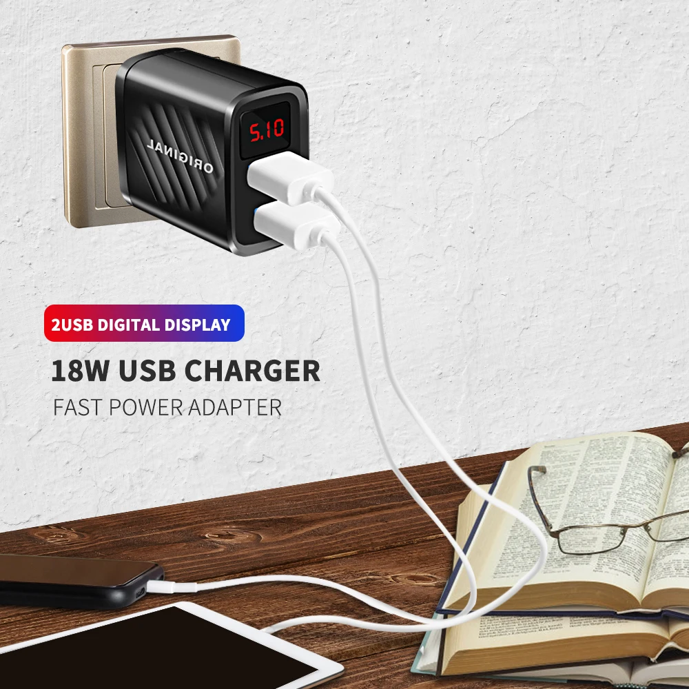 20W PD Fast Wall Charger With Digital Display QC3.0 Quick Charging USB Power Adapter Charger Forr iPhone 15 Pro Samsung Xiaomi