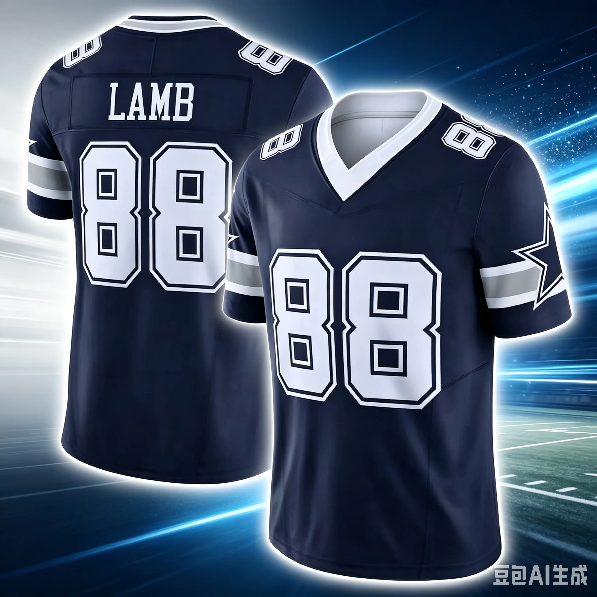 2026 Parent‑Child Dallas‑Inspired No.88 Football Graphic T‑Shirt V‑Neck Breathable Fan Sports Daily Casual Short Sleeve Tee