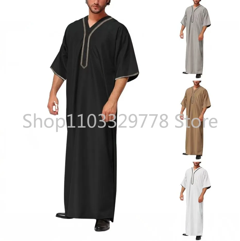 2023 New Muslim Middle East Arab Dubai Malaysia Men's Loose Robe Button Shirt Men