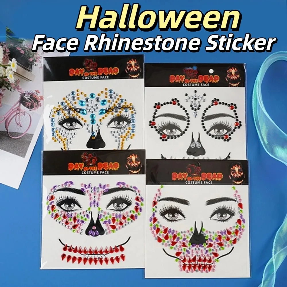 

Funny Rhinestone Face Sticker Colorful Crystal Clown Makeup Halloween Fake Tattoo Cosplay Props DIY Skull Face Sticker