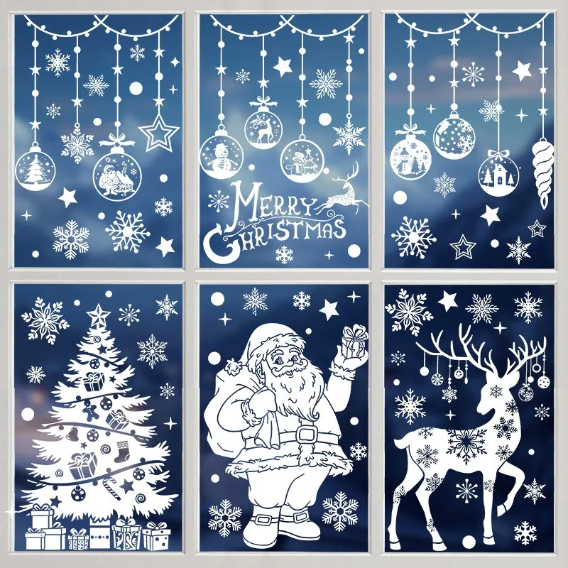 عيد الميلاد ديكور نافذة ندفة الثلج شجرة الغزلان ملصقات الجدار ملصق زجاج نافذة ملصقات #4