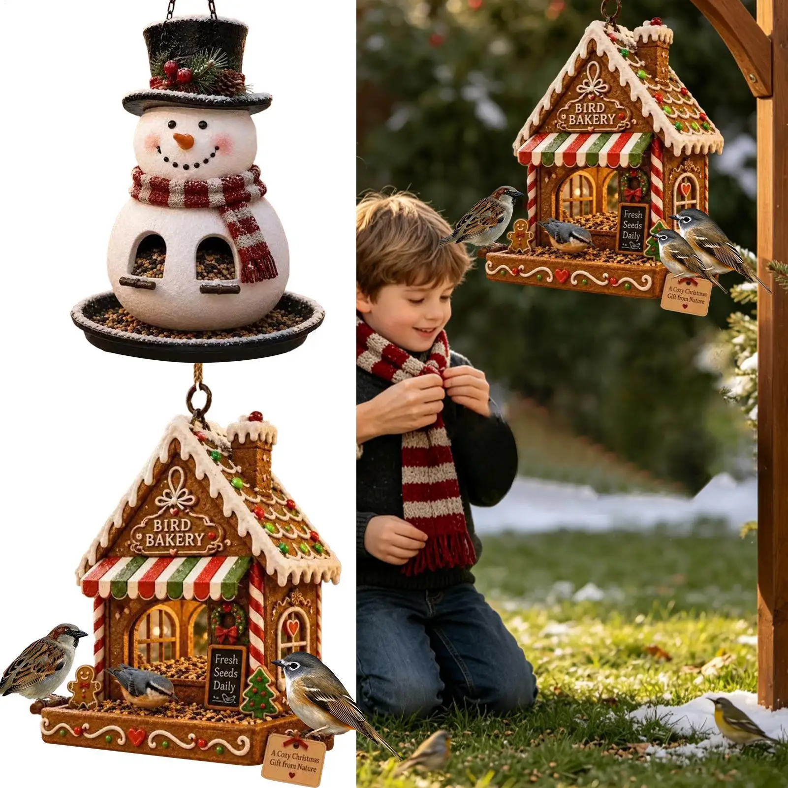 Christmas Decorations Bird Feeder Outdoor Decorative Resin Birdfeeder Backyard Hummingbird Feeder for Home Apartment Garden Yard