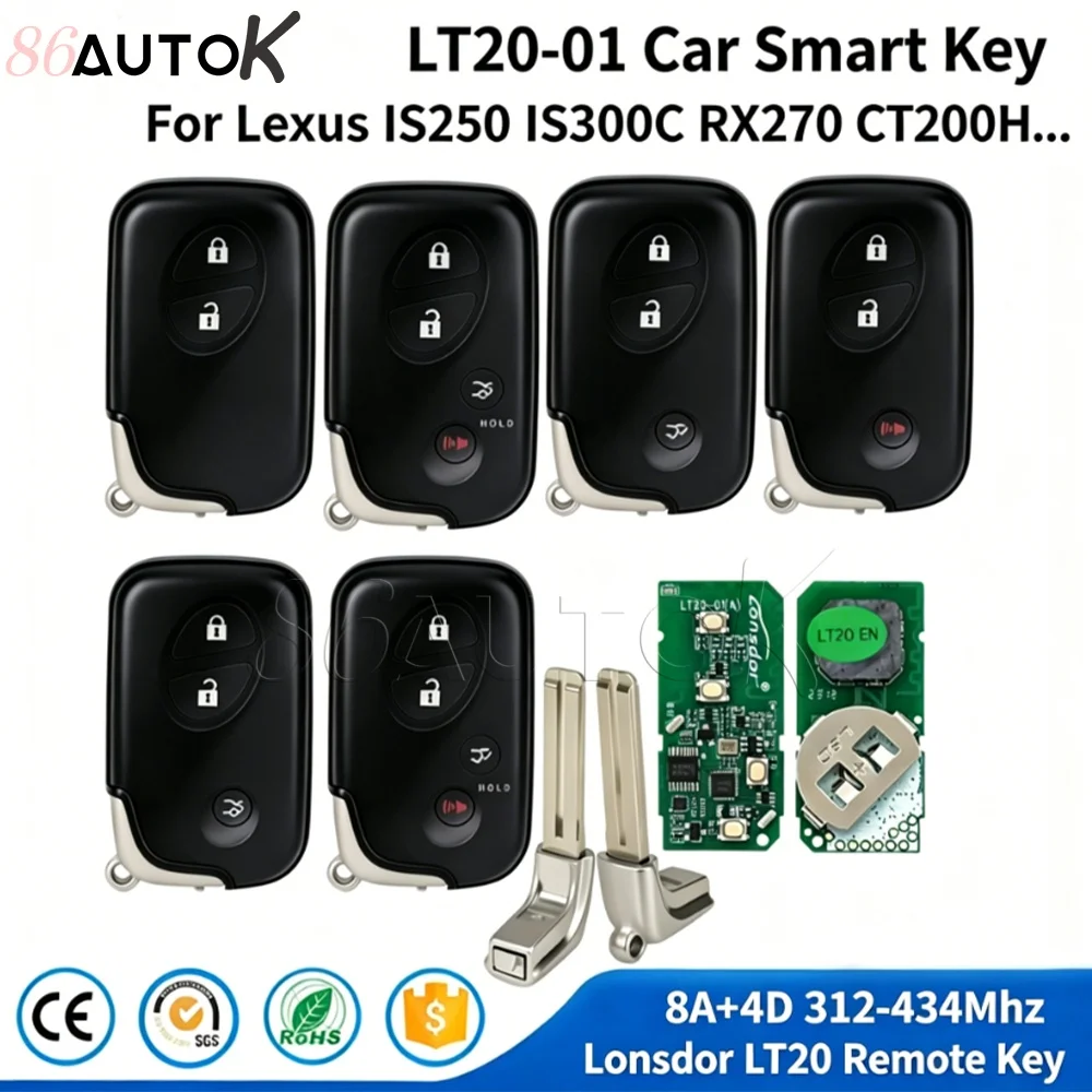 Lonsdor LT20-01 Smart Car Key Fob Case For Lexus IS250 IS300C RX270 CT200H GX400 GX460 ES240 ES350 LS460 GS300 450h 8A+4D Chip