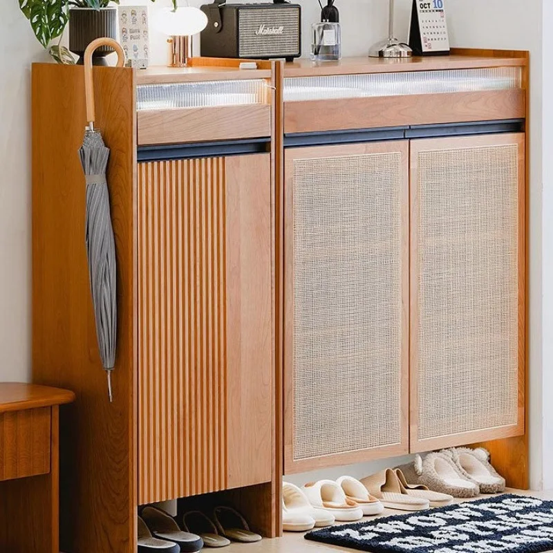 Solid wood shoe cabinet household entry multi-functional porch cabinet small apartment large capacity locker