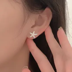 VENTFILLE 925 Sterling Silver Starfish Shell Earring for Women Girl Asymmetry Sweet Romance Jewelry Birthday Gift Dropshipping