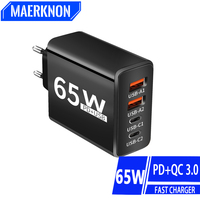 USB Type C Charger 65W 4 Ports Fast Charge Phone Charger Adapter For iPhone Samsung Xiaomi Huawei QC3.0 EU/US Plug Wall Charger