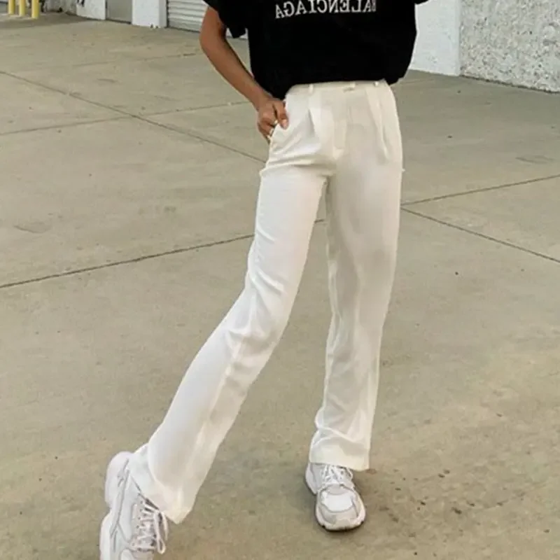 

Women Streetwear Casual Solid White High Waist Long Pants 2024 Wide Leg Spring Fall Female High Waist Vintage Trousers Fashion