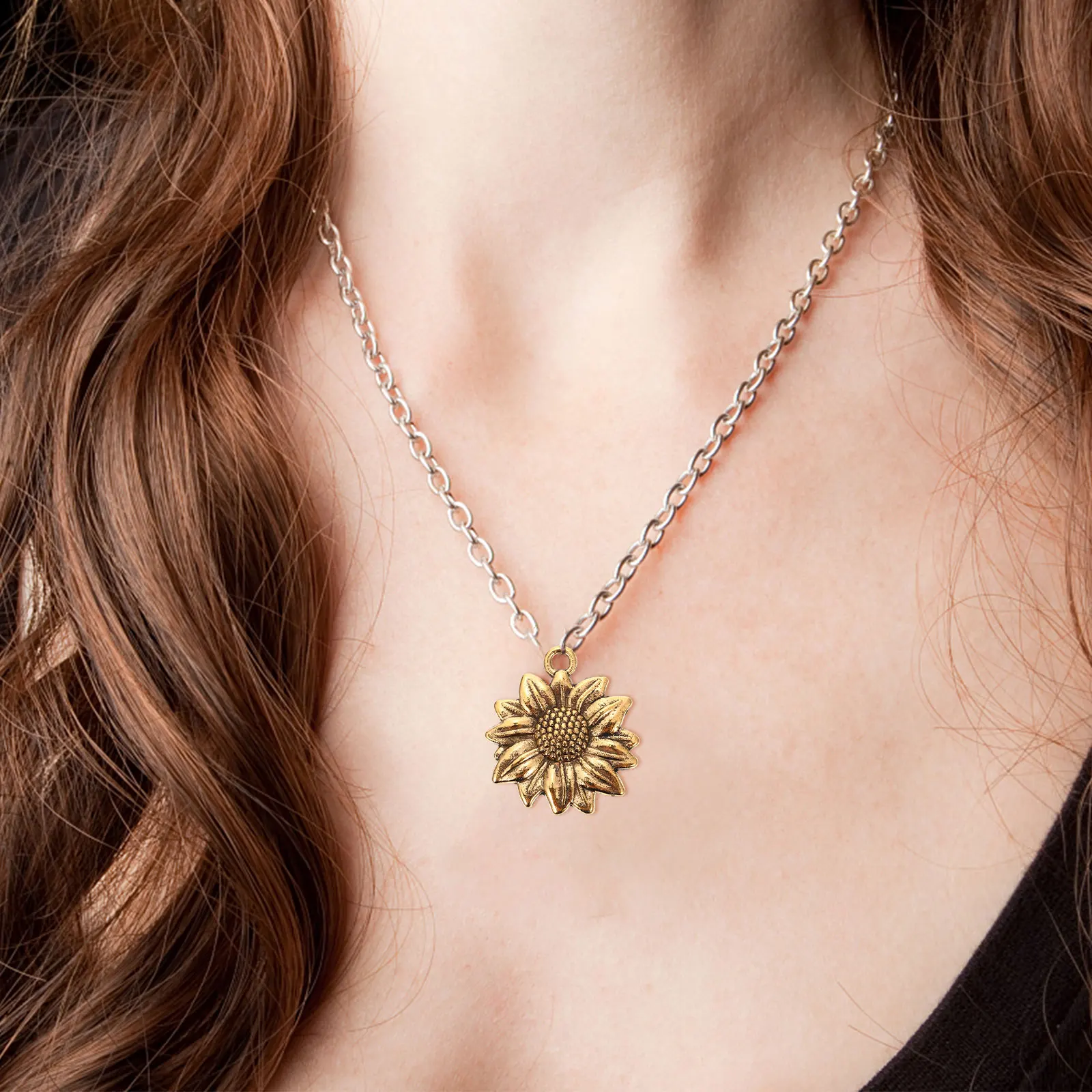 

100 Pcs Alloy Sunflower Jewelry Metal Pendant Necklace Charms Floral Beads Jewellery