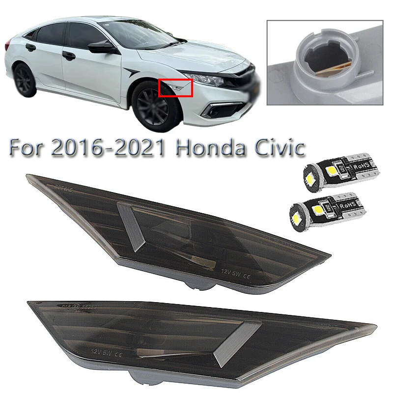 

1 Pair For Honda Civic 2016-2021 Smoked Led Side Marker Turn Signal Light White LED Running Light Position Lamp Car Accessories