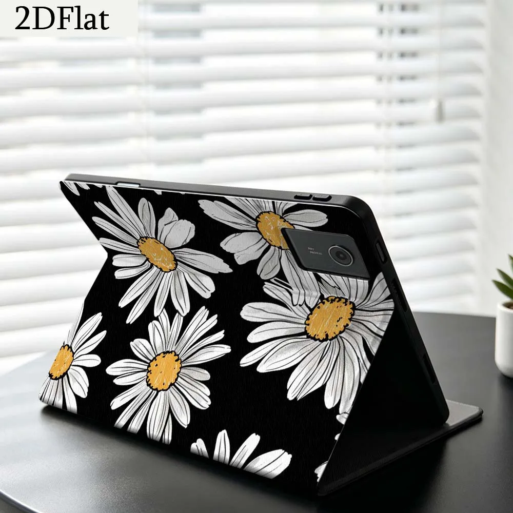 White Daisy Black Background For Lenovo Xiaoxin Pad Pro Tab K11 K10 Y900 3rd Y700 P11 P12 11.5 12.7 8.8 Inch Tablet Case Gift