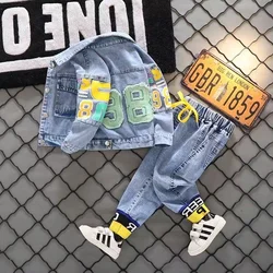 Boys Spring Autumn Children Boy 2Pcs Clothing Set Cotton Turn Down Collar Denim Coat + Jeans Pants Baby Kids Outfits Trendy
