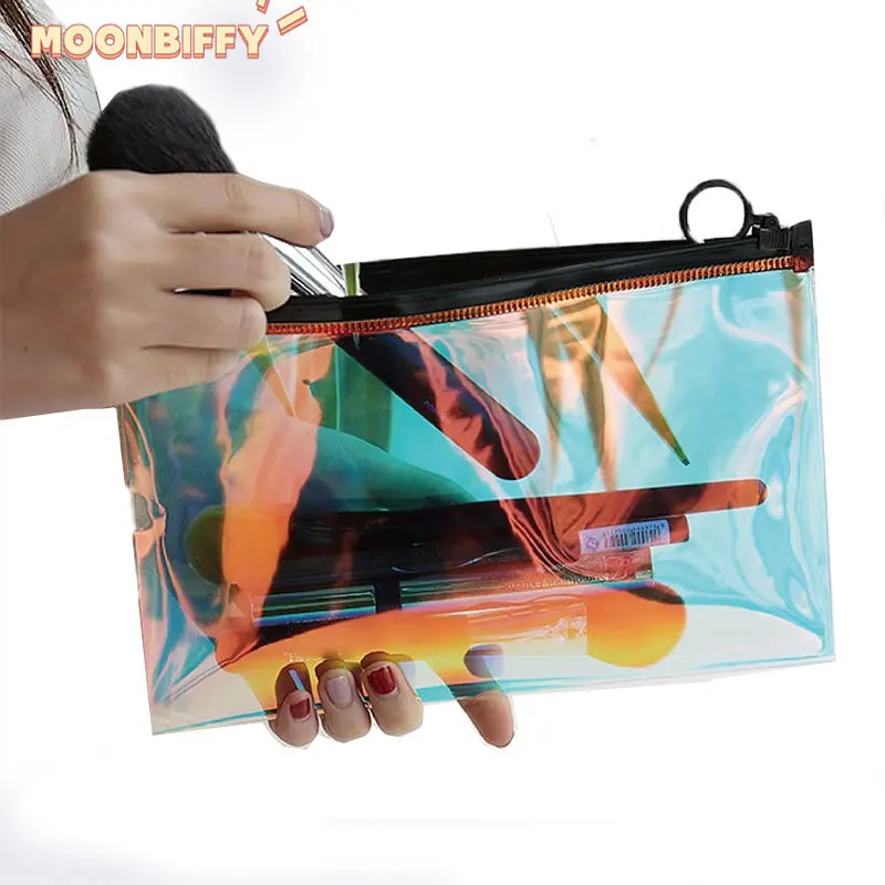 Transparent Big Makeup Brush Bag Fashion Laser Travel Cosmetic BagToiletry Bags Organizer Necessary Case Wash Make Up Pouch