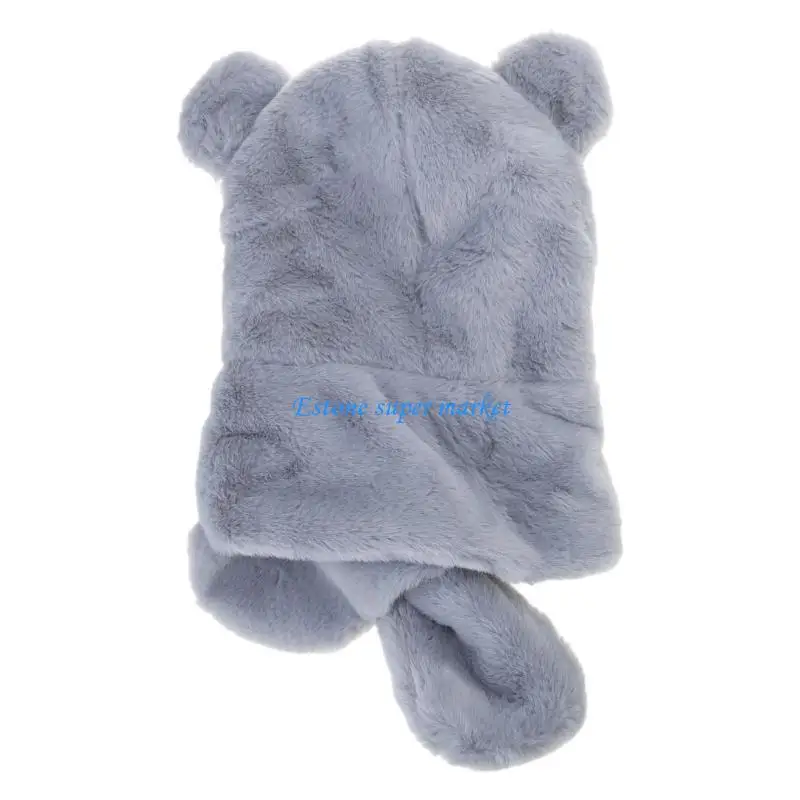 090B Toddler Plush Bear Hat with Scarf Soft Hat Comfortable Warm Winter Accessory