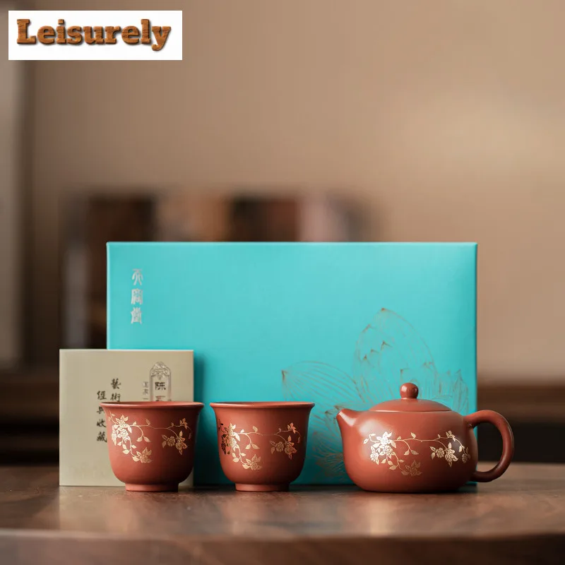 

Zisha Gilded Twining Lotus Xishi Teapot Tea Set Complete Set Vintage Tea Ceremony Set Teapot and Tea Cup Set for Tea Ornaments