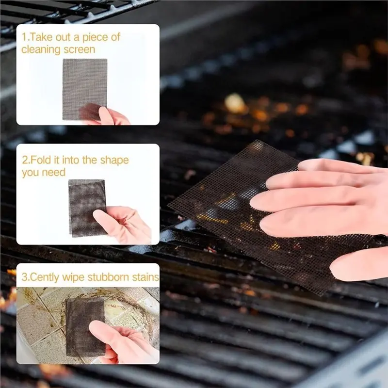 ABXF-100 Pack Griddle 4X5.5'' Screen Grill Cleaning Screens Pre-Treated Abrasive Mesh Pads For Flat Top Griddle Cleaning