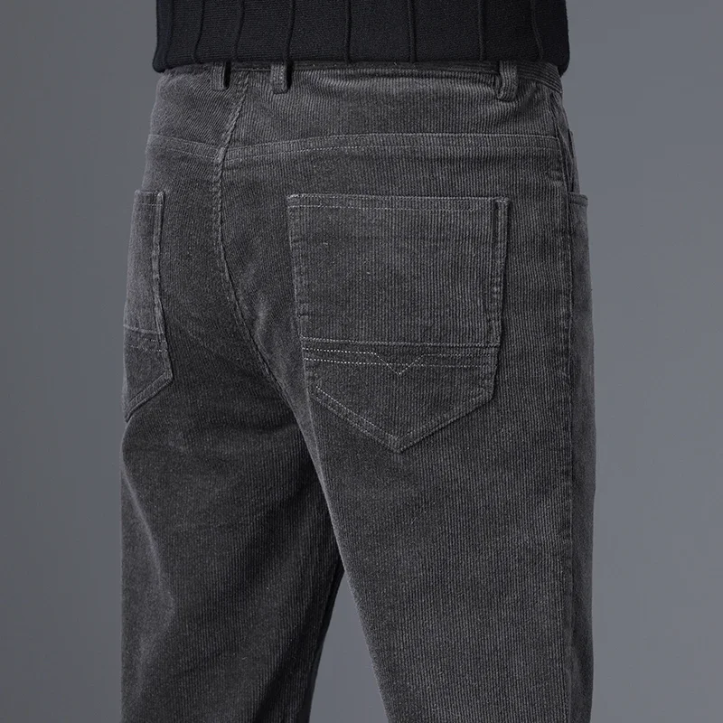 

2025 Corduroy Fabric Men's Casual Pants Business Straight Classic Gray Black Autumn Thick Trousers High-quality Male Clothing