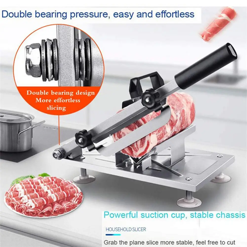 Safe Cutting Slicer Table Slicer Stainless Steel Frozen Meat Cutter Adjustable Thickness Ergonomic Design Kitchen Fruit