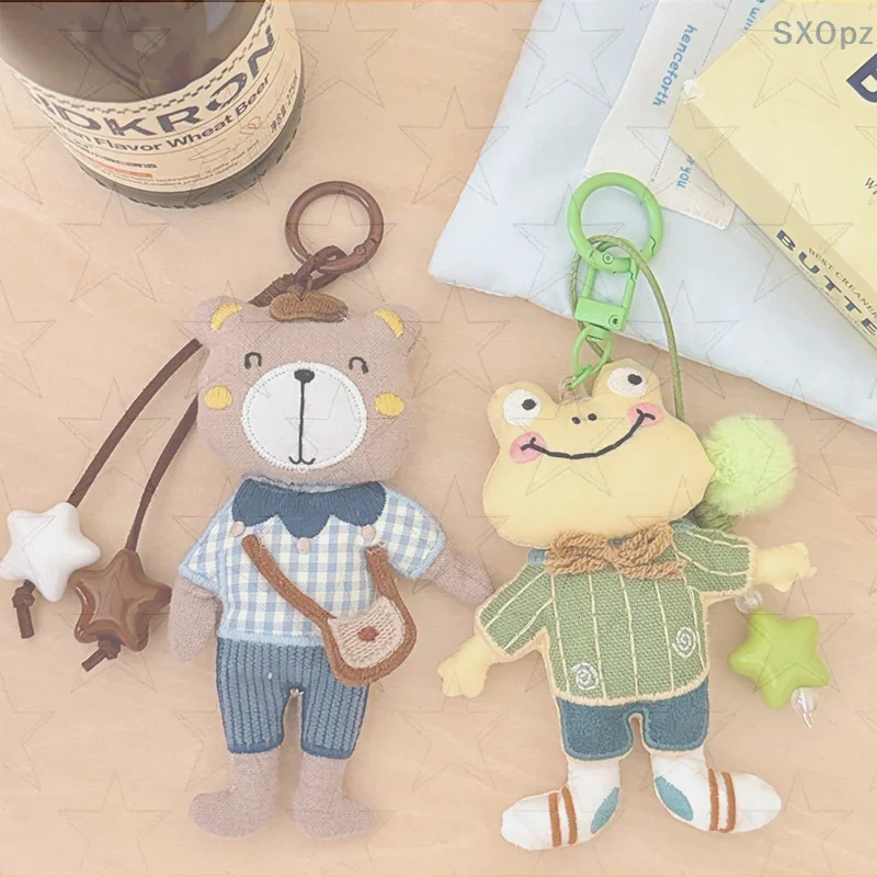 Portachiavi unico in tessuto per bambola di cartone animato con orsetto rana; Eccellente ciondolo per borsa e gusto d'amore per coppie