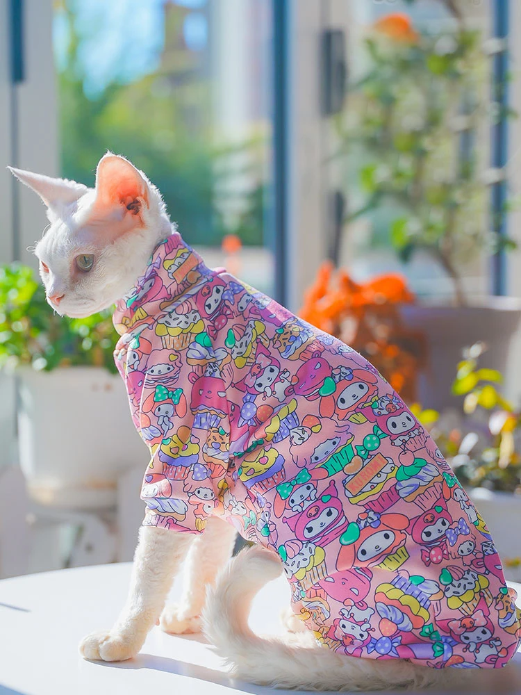 Sphynx Cat Warm Coat in Spring Hairless Cat Clothes Soft Cotton Turtleneck Jumpsuit For Devon Rex Sweet Sweatshirt For Kittens