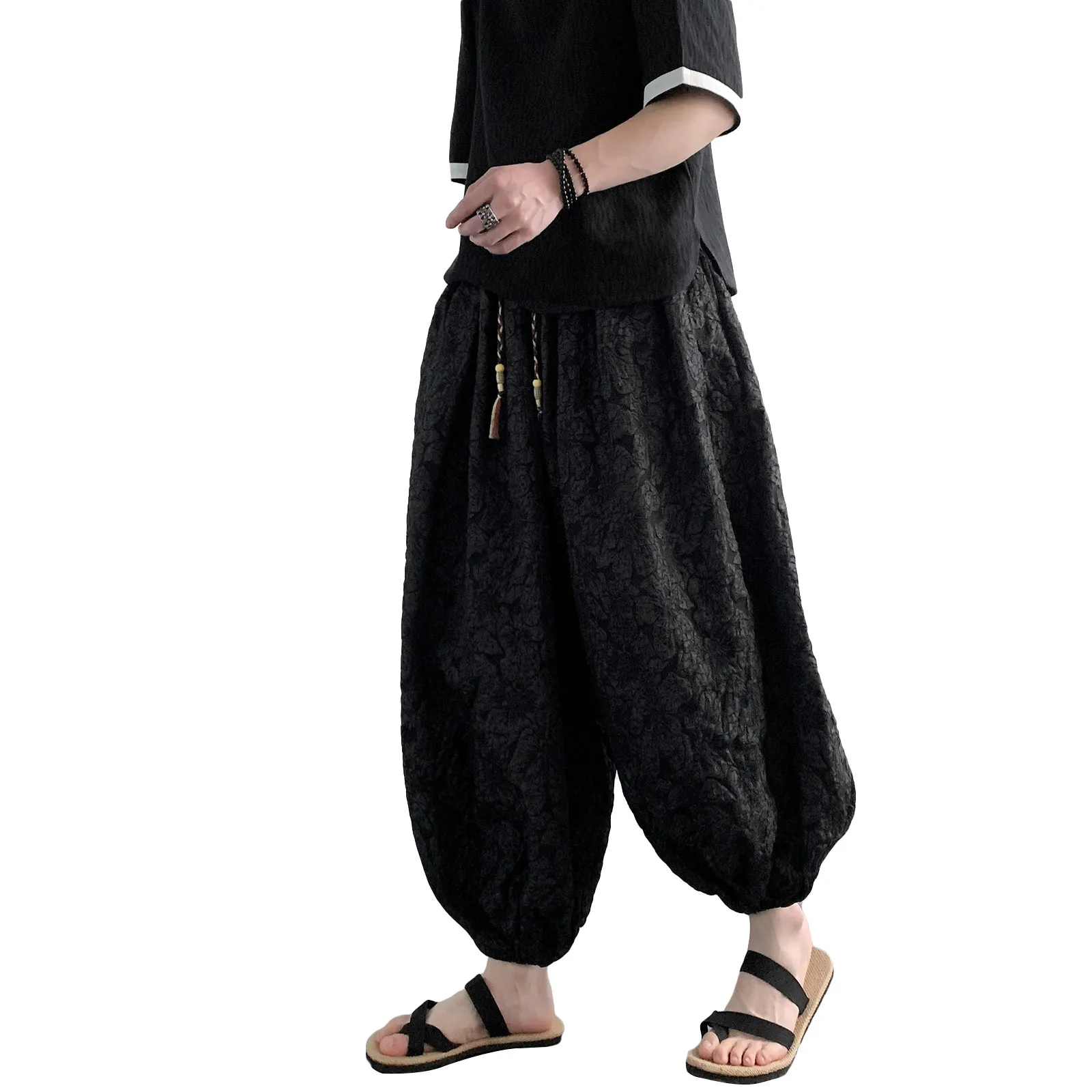 Vintage Jacquard Shorts Mens Harajuku Casual Oversize Trendy Lantern Trousers Japanese Styles Harun Wide Leg Pants Plus Size 8XL