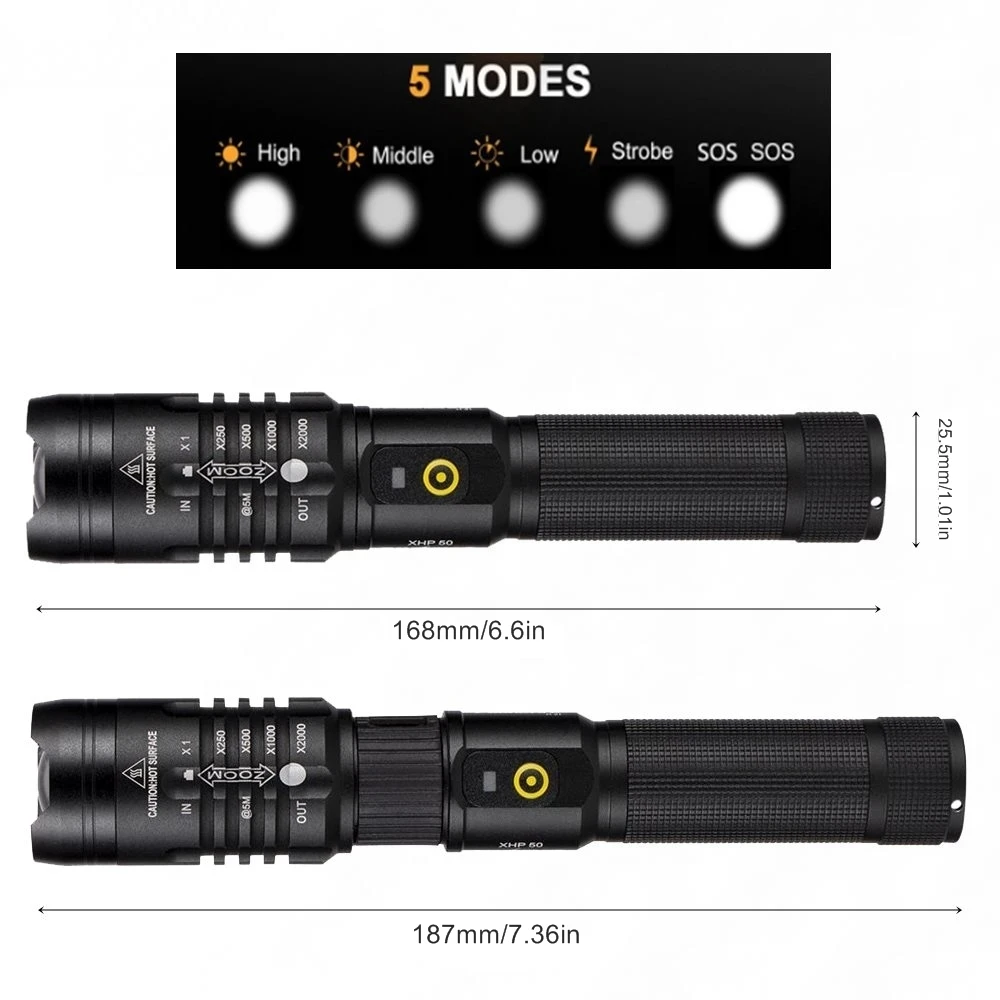 Linterna LED táctica Zoom XHP50 de alta potencia para exteriores - imagen 2