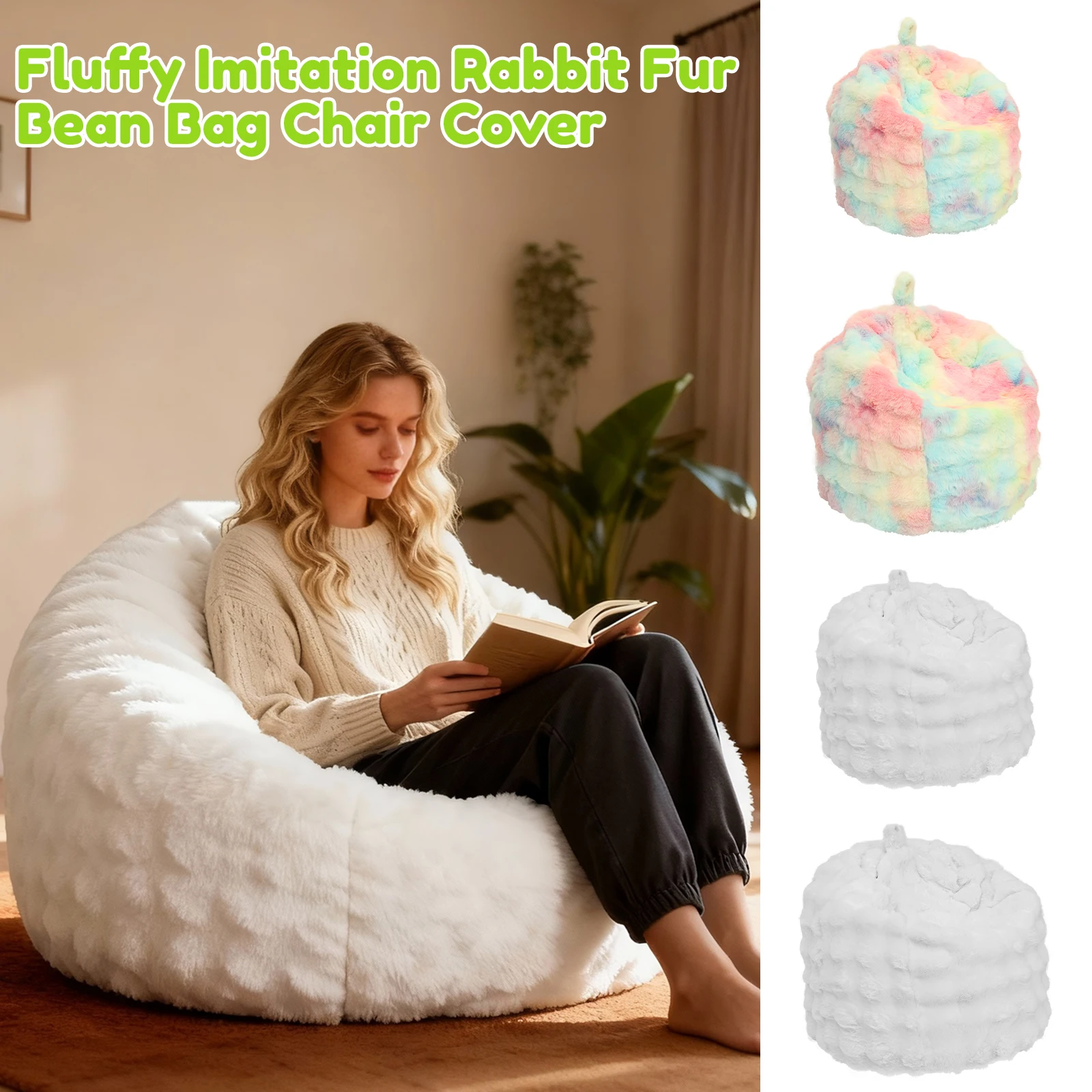 

Plush Bean Bag Chair Cover Faux Rabbit Fur Stuffed Animal Storage Bean Bag with Handle Soft Comfortable Sofa Cover Home Decor