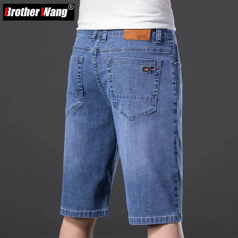 

Size Plus Men's Denim Shorts 42 44 46 New Summer Classic Style Regular Fit Casual Cotton Light Blue Short Jeans Male Brand