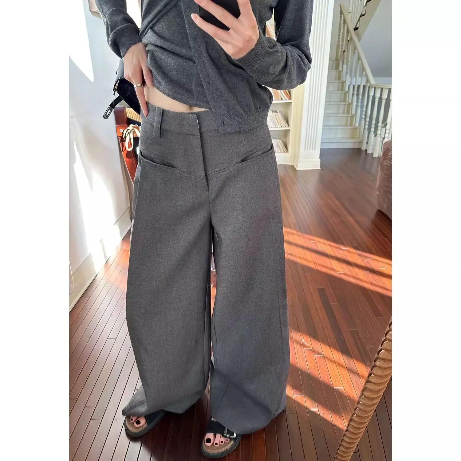 Gray Suit Pants Women's Summer New High-waisted Pendant Floor-mopping Trousers Loose and Thin Wide-leg Trousers