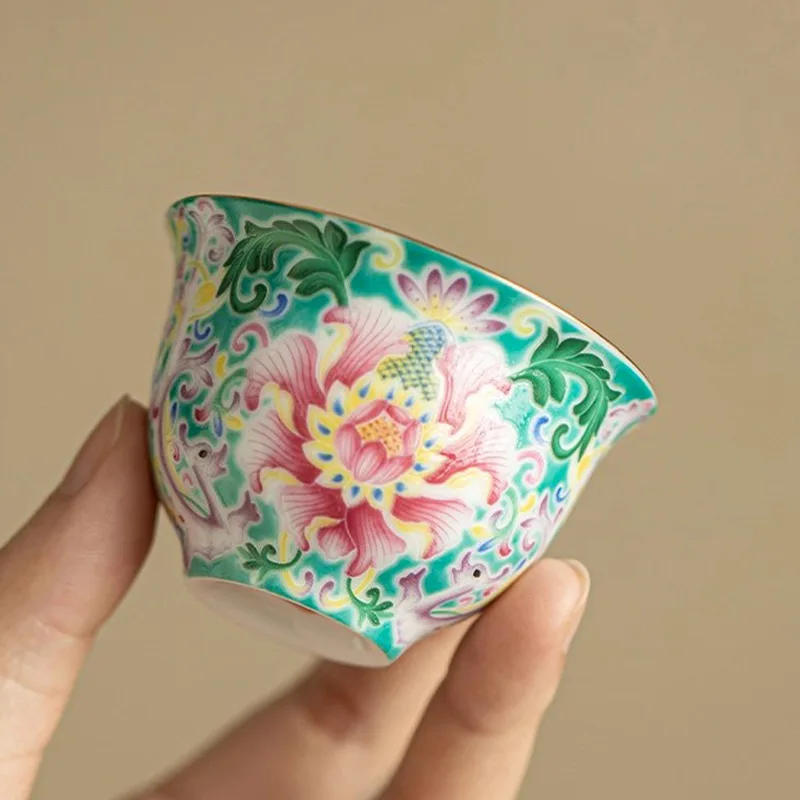 Turquoise Green Enamel Ceramic Cup Personal Kung Fu Single Brewing Mug Household Small Guest Tasting Tea Desktop Decor Gift