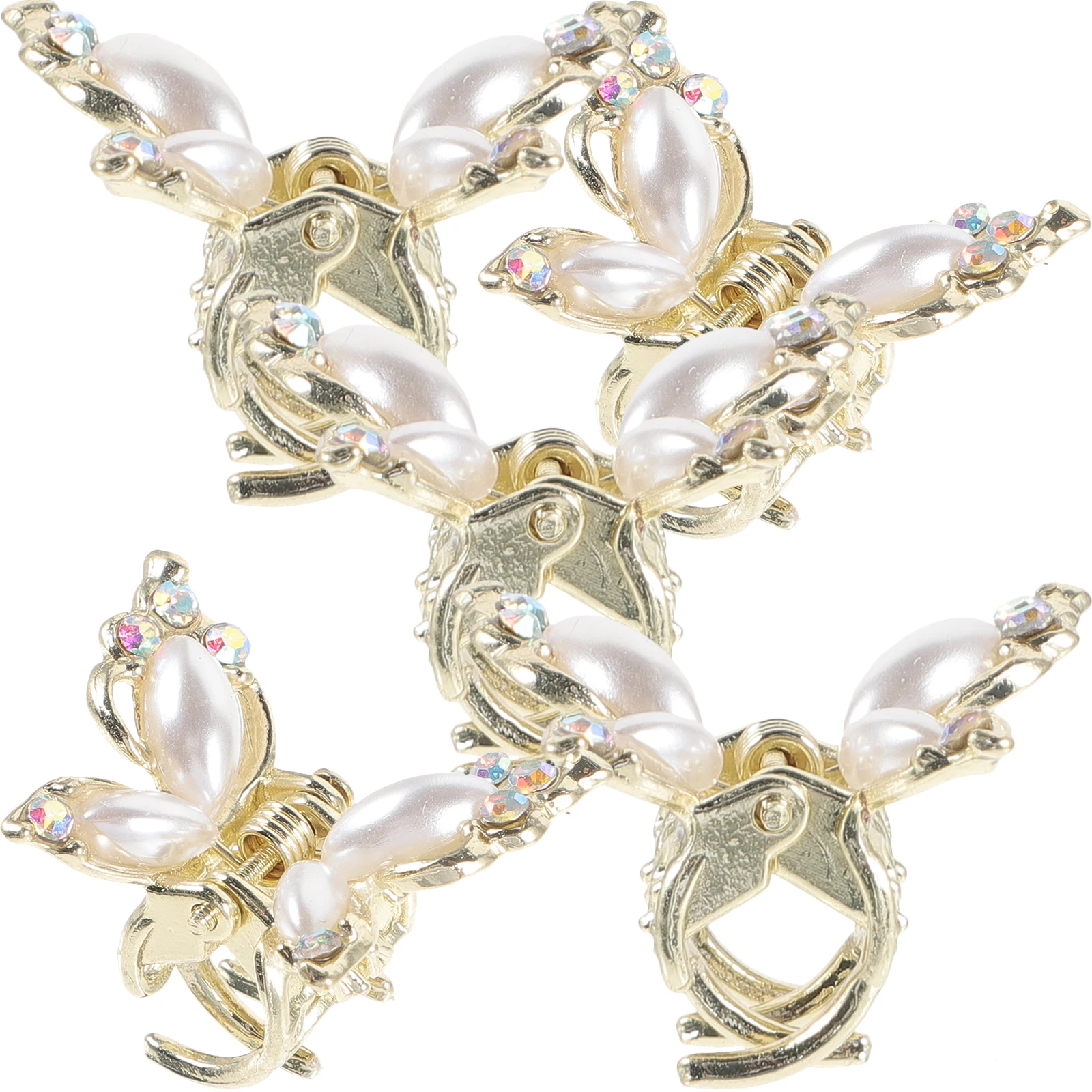 

5pcs Mini Hair Clips Women Small Butterfly Grip Alloy Pearl Crystal Hair Accessories Decorations Styling Tools