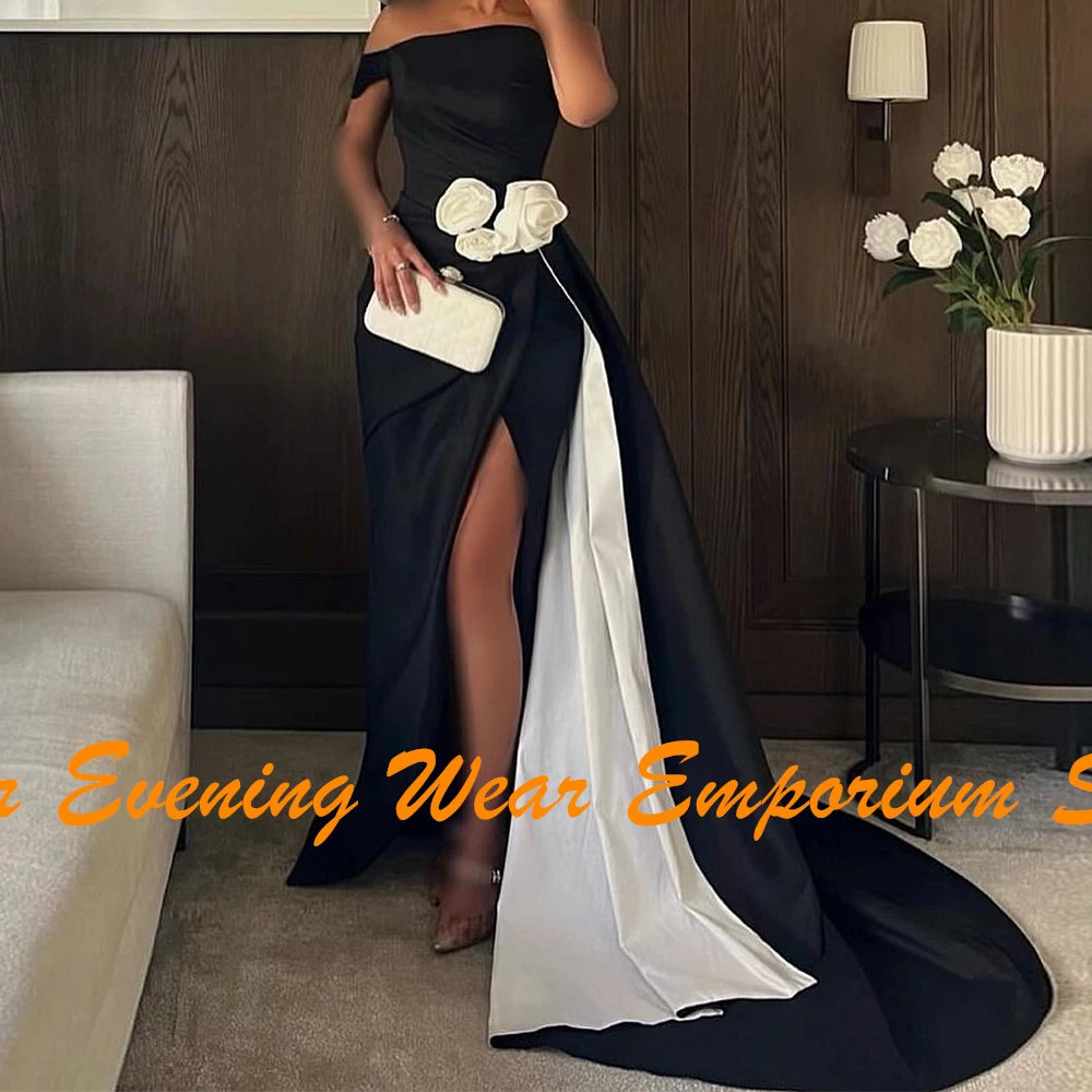 Customized Straight Strapless One Shoulder Satin Short Sleeves Formal and Elegant Evening Dresses Pleats Contrast Color Saudi Ar