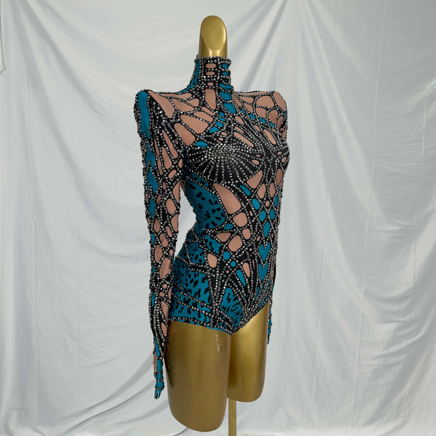 Chongdong Sparkly Blue Crystals Leotard Sexy Club Birthday Celebrate Female Dj Rhinestones Bodysuit Dance Costume Stage Wear