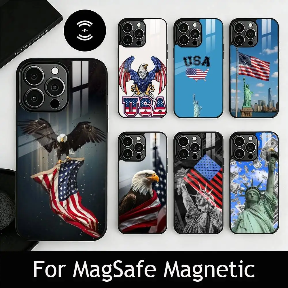 

USA F-Flag A-American Phone Case For iPhone17,16,15,14,13,12,11 Plus,Pro Magnetic For Magsafe Wireless Charging