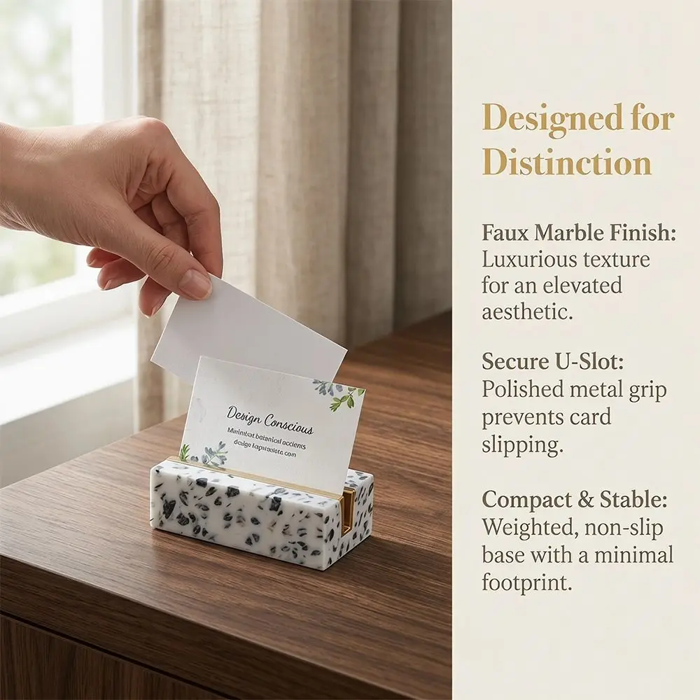 Marble Texture Desktop Business Card Holder Display Clip Elegant Menu Card Display Holder Creative Design Stand Base