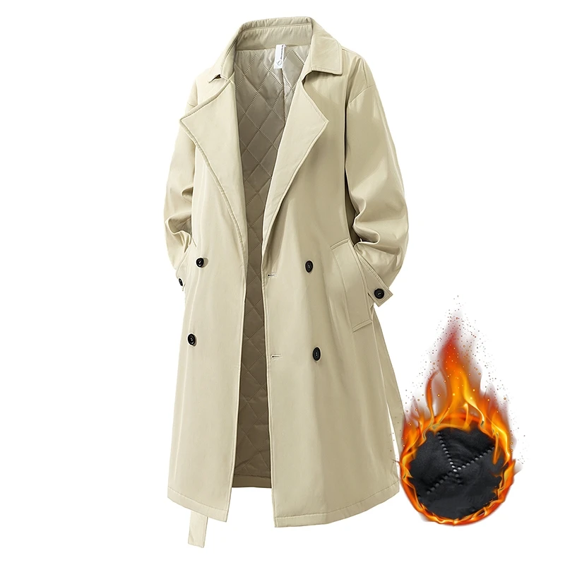 

2026 Autumn Men Cotton Padded Trench Coat Men Streetwear Windbreaker Handsome Retro Trenchcoat Men Thick Business Loose Overcoat
