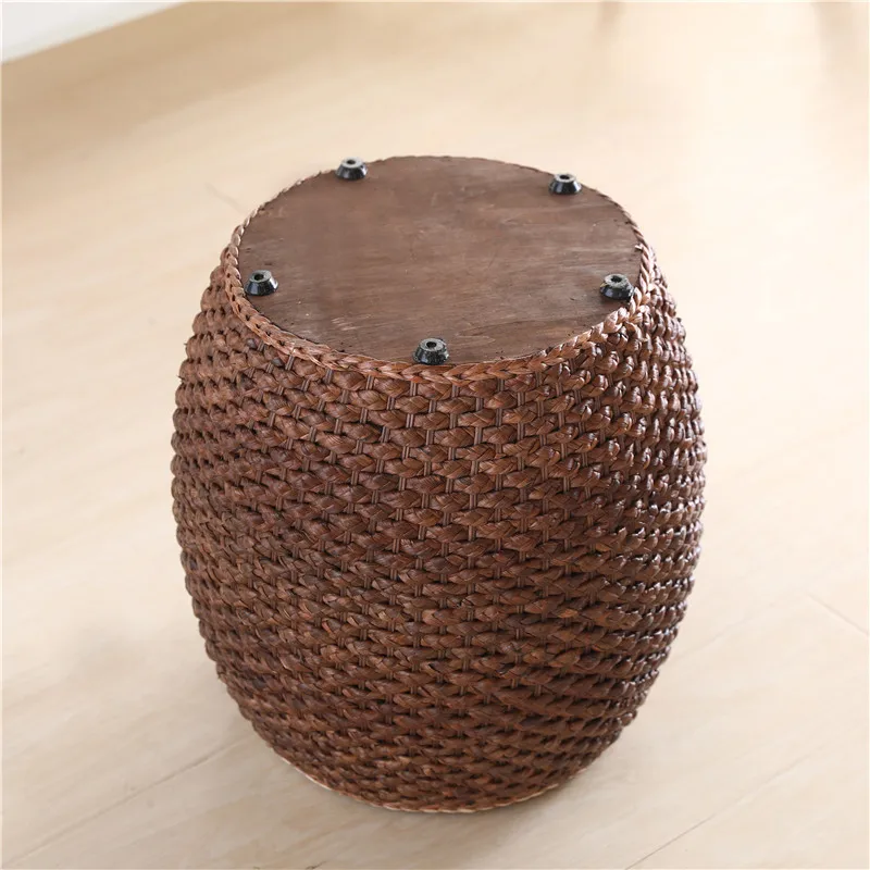 Round Wicker Ottoman Footstool Rattan Stool Floor Accent Seating Home Decor Piece for The Contemporary Home Balcony Garden