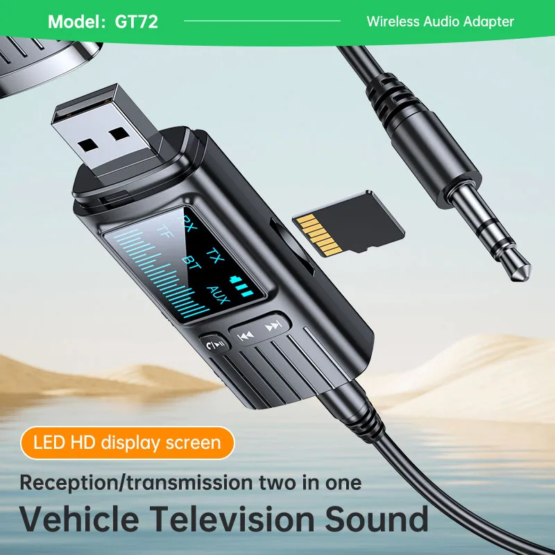 2-in-1 USB Bluetooth5.4 Receiver Transmitter Audio Adapter LED HD Display Screen TV Computer Bluetooth with Screen 3.5mm Adapter