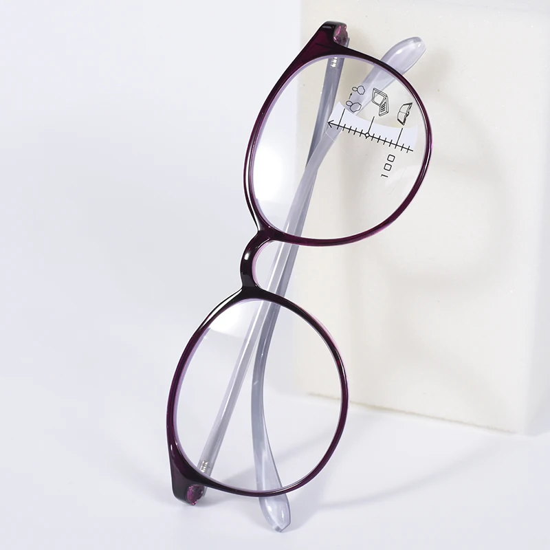 Lila Rahmen TR90 Lesebrille für Damen, Retro Progressive Brillengestell, Runde Anti-Blaulicht Presbyopie-Brille +125+175