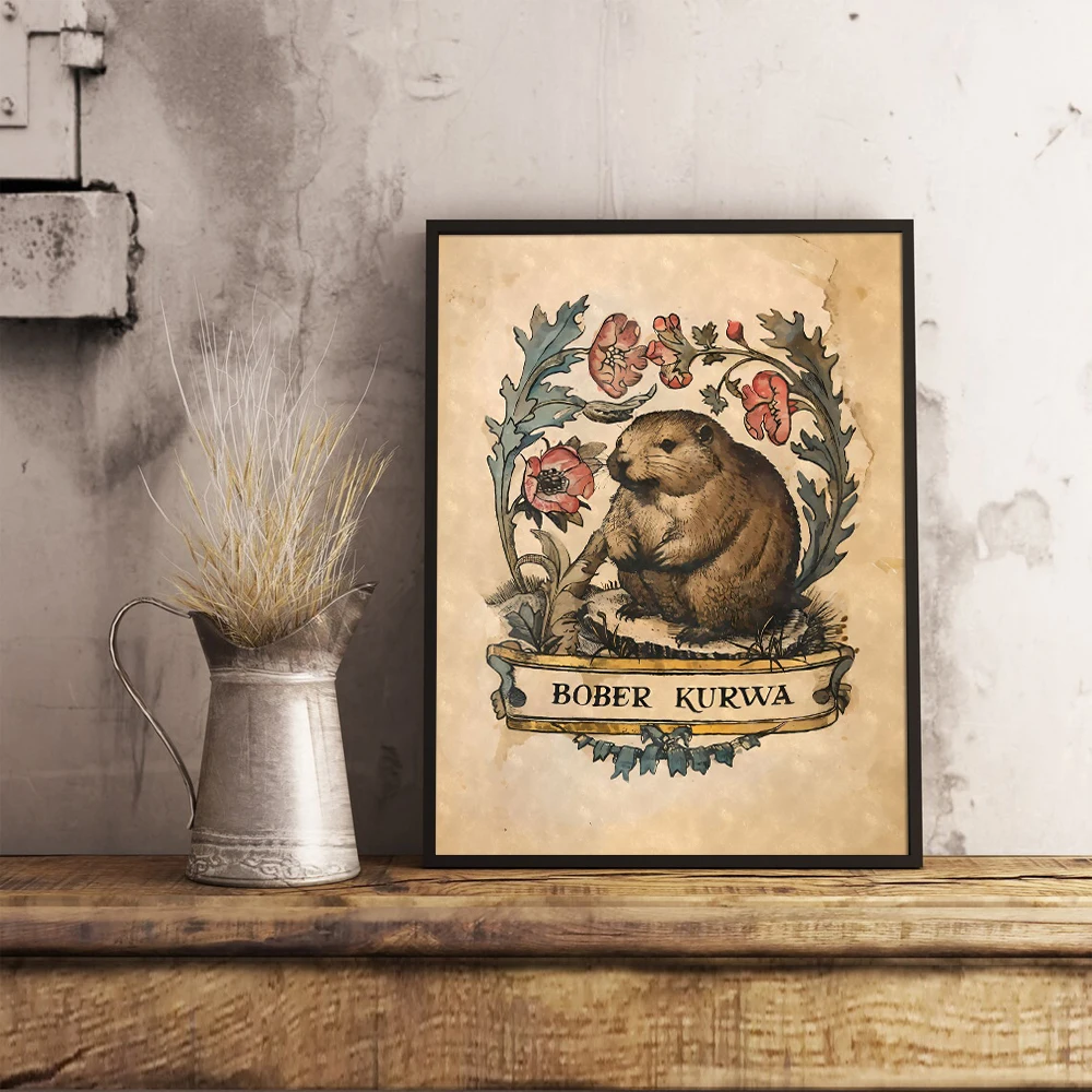 Spirit Animal Bober Kurwa Painting Artwork Poster Canvas Prints Bober Kurwa Portrait Wall Decor Bober Kurwa Beers Bar Decoration